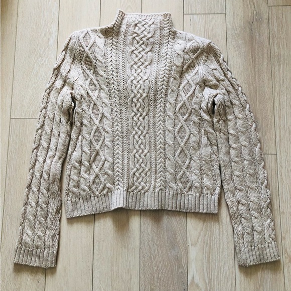 Amaryllis Fringe Cable Knit Sweater in Beige - Picture 3 of 10